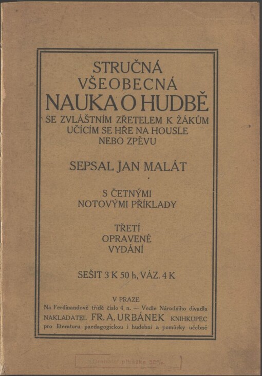 Stručná všeobecná nauka o hudbě se zvláštním zřetelem k žákům učícím se hře na housle nebo zpěvu