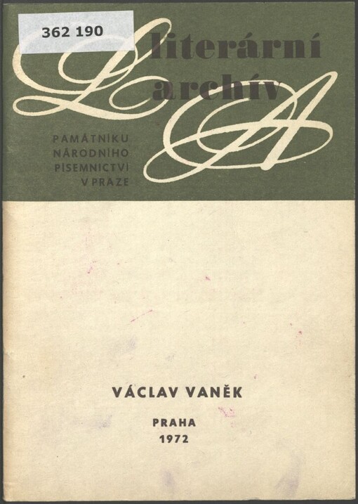 Václav Vaněk: (1833-1900) : literární pozůstalost