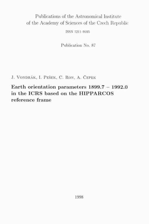 Earth orientation parameters 1899.7-1992.0 in the ICRS based on the HIPPARCOS reference frame