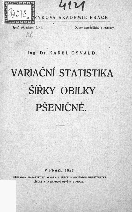 Variační statistika šířky obilky pšeničné