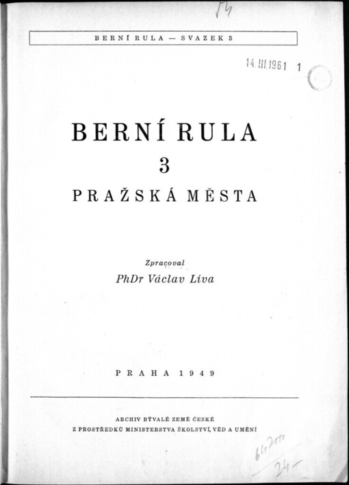 Pražská města: [s plánem hlav. města Prahy podle Jüttnerova plánu z r. 1811/15, upr. Václavem Hlavsou,. ...]