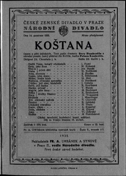 Koštana: opera o 5 jednáních