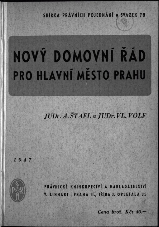 Nový domovní řád pro hlavní město Prahu