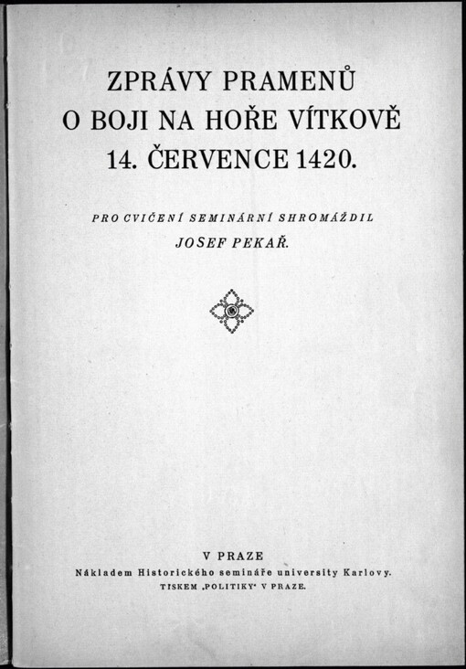 Zprávy pramenů o boji na hoře Vítkově 14. července 1420