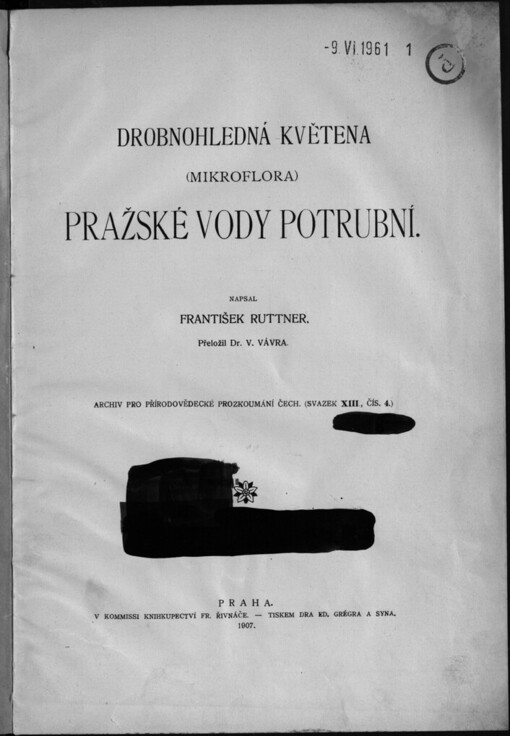 Drobnohledná květena (mikroflora) pražské vody potrubní