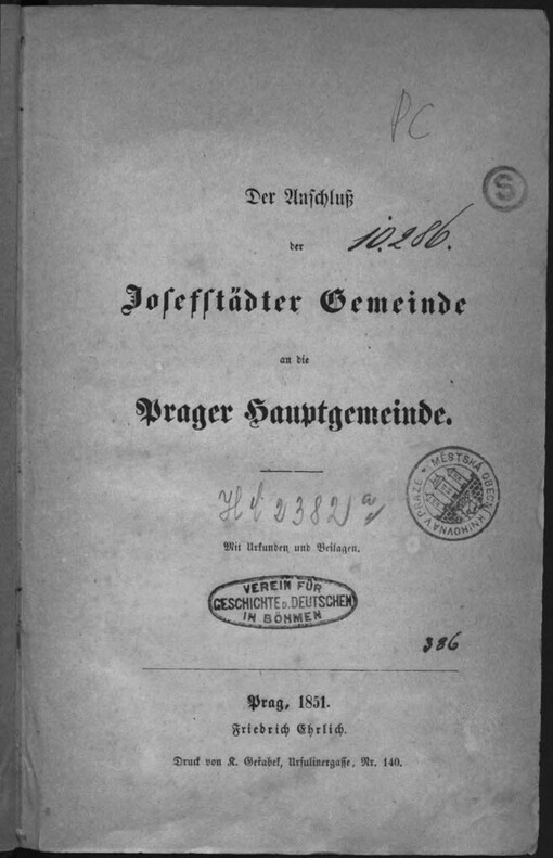 Der Anschluss der Josefstädter Gemeinde an die
                Prager Hauptgemeinde