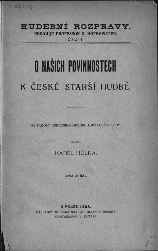 O našich povinnostech k české starší hudbě