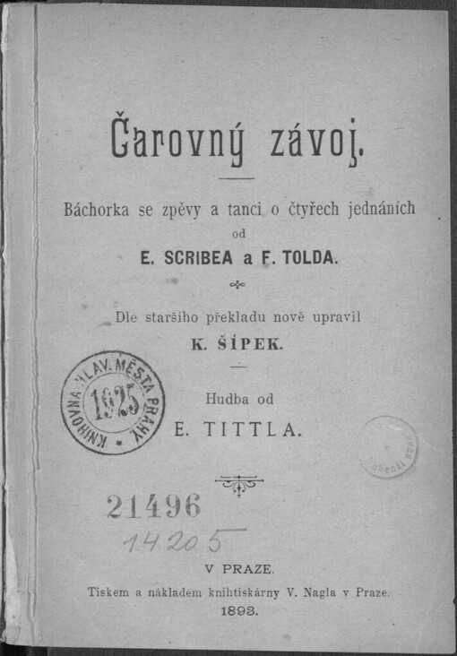 Čarovný závoj: báchorka se zpěvy a tanci o čtyřech jednáních