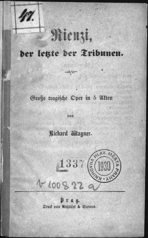 Rienzi, der letzte der Tribunen: grosse tragische Oper in 5 Akten