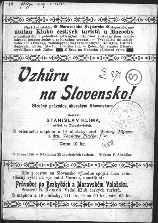 Vzhůru na Slovensko!: Stručný průvodce uherským Slovenskem : s orientační mapkou a 14 obrázky prof. Walery Eljasze a dra. Vácslava Plačka