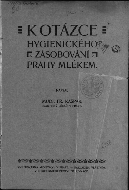 K otázce hygienického zásobování Prahy mlékem