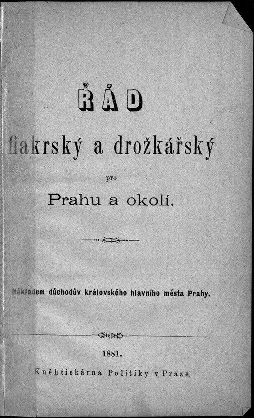 Řád fiakrský a drožkářský pro Prahu a okolí