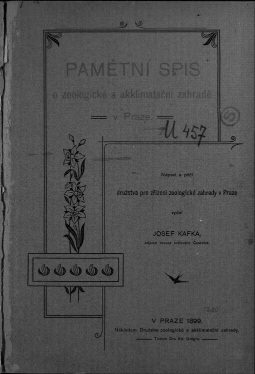 Pamětní spis o zoologické a akklimatační zahradě v Praze