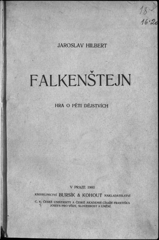 Falkenštejn: hra o pěti dějstvích : (1901)