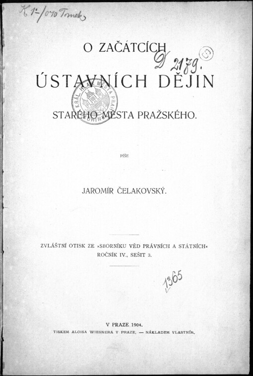 O začátcích ústavních dějin Starého města Pražského