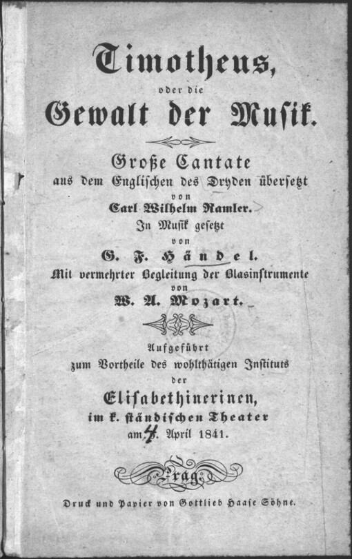 Timotheus, oder die Gewalt der Musik: grosse Cantate