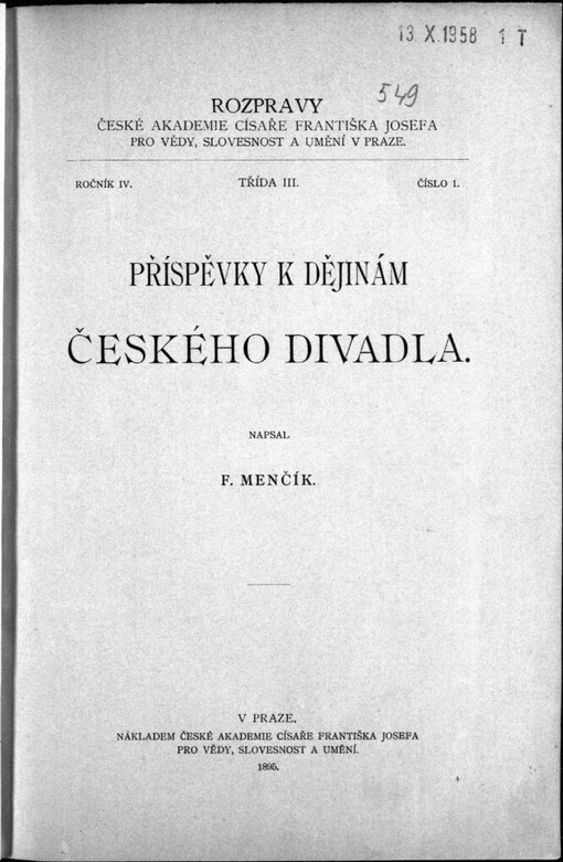 Příspěvky k dějinám českého divadla