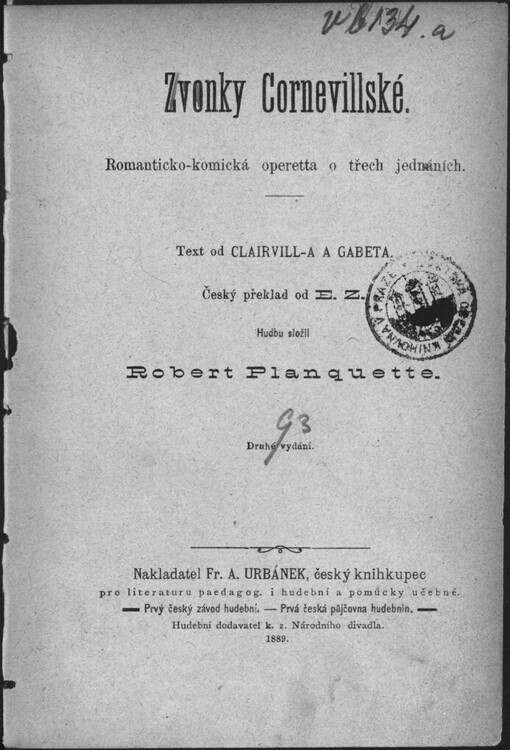 Zvonky Cornevillské: romanticko-komická opera o třech jednáních