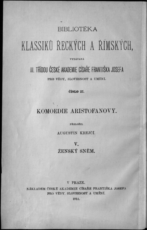 Ženský sněm: komoedie Aristofanova