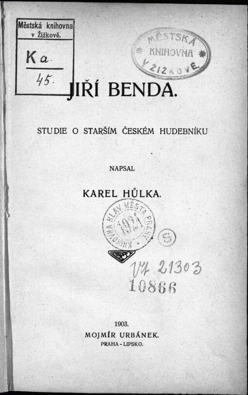 Jiří Benda: studie o starším českém hudebníku