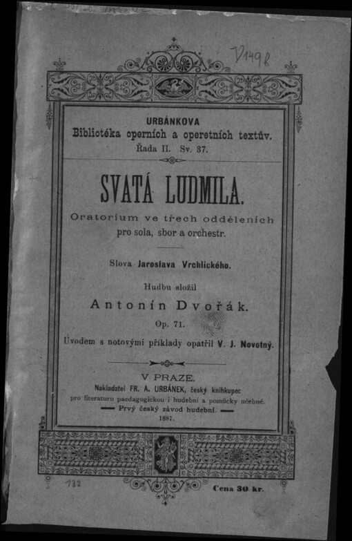 Svatá Ludmila: oratorium ve třech odděleních pro sola, sbor a orchestr