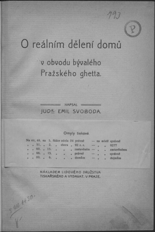 O reálním dělení domů v obvodu bývalého Pražského ghetta
