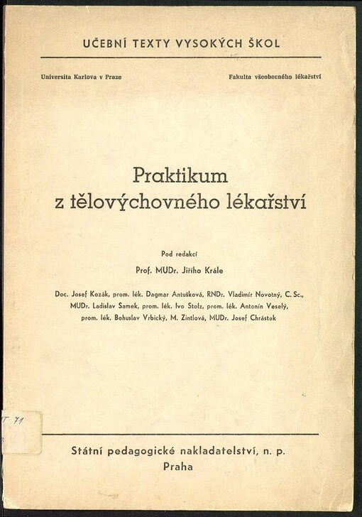 Praktikum z tělovýchovného lékařství: učební texty vysokých škol