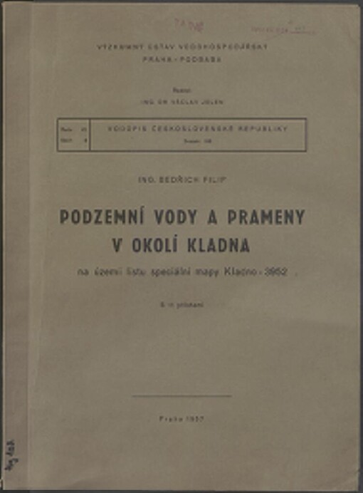 Podzemní vody a prameny v okolí Kladna na území listu speciální mapy Kladno - 3952