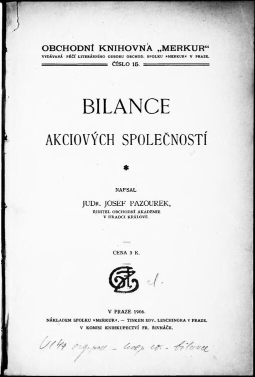 Bilance akciových společností napsal Josef Pazourek