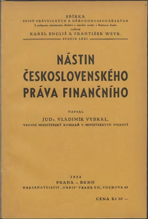 Nástin československého práva finančního / napsal Vladimír Vybral