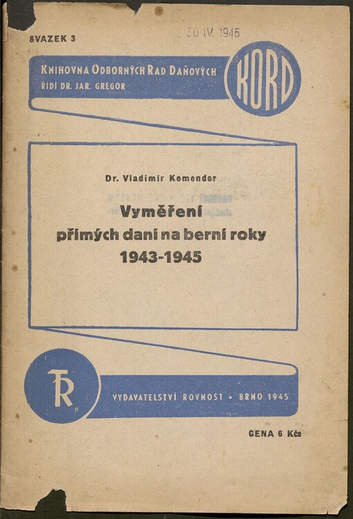 Vyměření přímých daní na berní roky 1943-1945