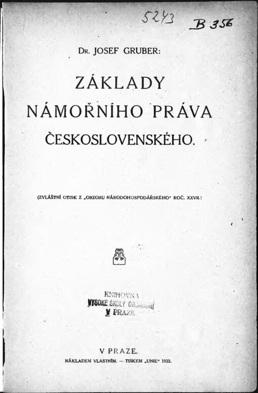 Základy námořního práva československého / Josef Gruber