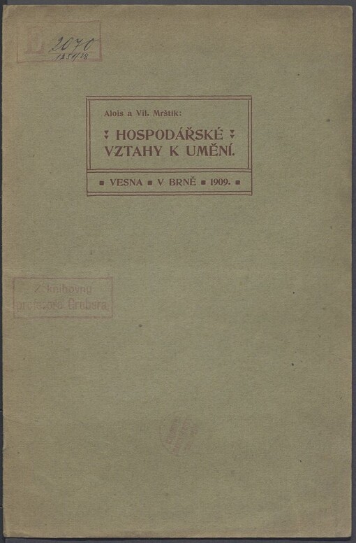 Hospodářské vztahy k umění: přednáška ve spolku Vesně v Brně dne 3. března r. 1909
