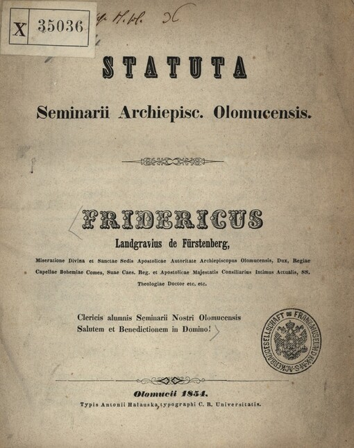Statuta Seminarii archiepisc Olomucensis
