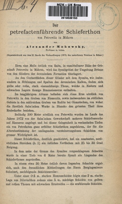 Der petrefactenführende Schieferthon von Petrowitz in Mähren