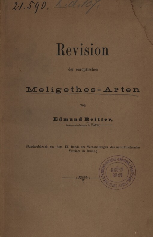 Revision der europäischen Meligethes-Arten von Edmund Reitter