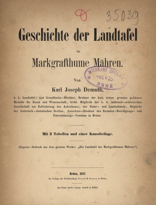 Geschichte der Landtafel im Markgrafthume Mähren