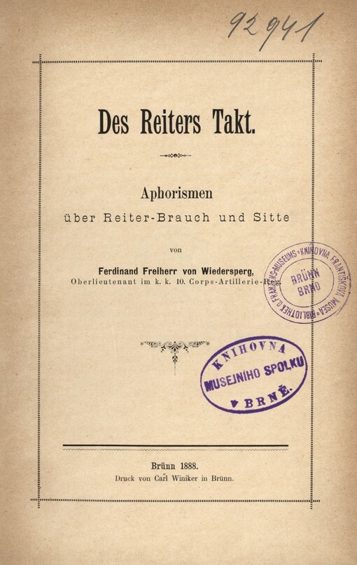 Des Reiters Takt :Aphorismen über Reiter-Brauch und Sitte