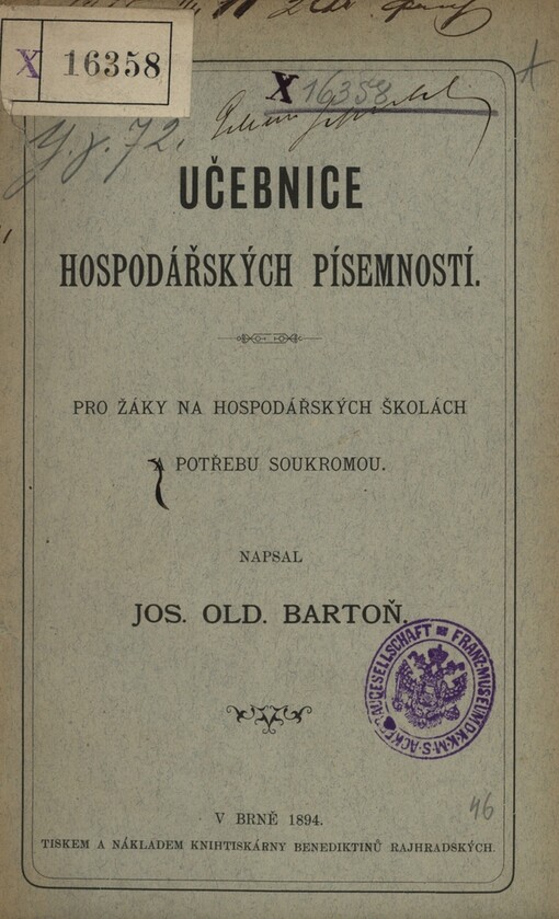 Hospodářské písemnosti :pro žáky na hospodářských školách a potřebu soukromou
