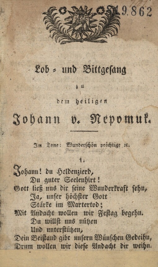 Lob- und Bittgesang zu dem heiligen Johann v. Nepomuk