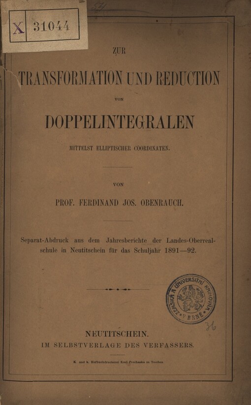 Zur Transformation und Reduction von Doppelintegralen mittelst elliptischer Coordinaten