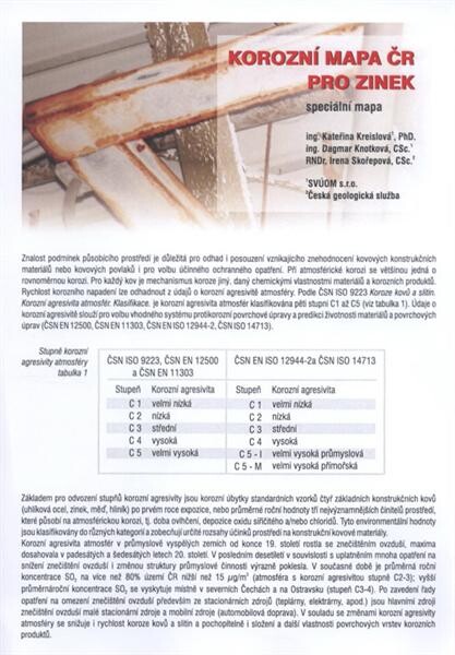 Korozní mapa ČR pro zinek : speciální mapa