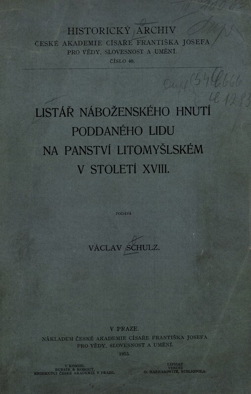 Listář náboženského hnutí poddaného lidu na panství Litomyšlském v století XVIII
