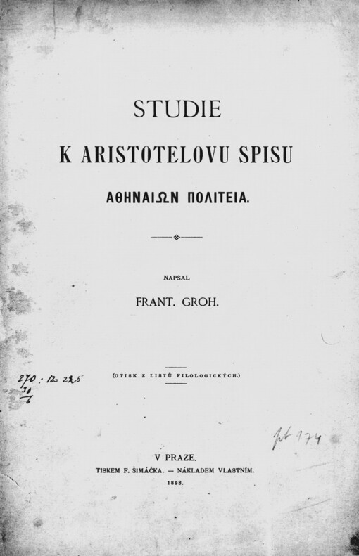 Studie k Aristotelovu spisu Athēnaiōn politeia
