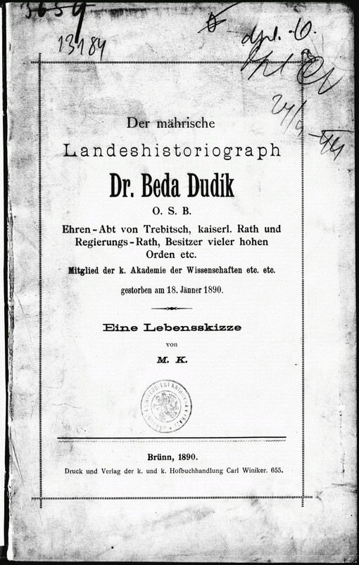 Der mährische Landeshistoriograph Dr. Beda Dudík ... gestorben am 18. Jänner 1890
