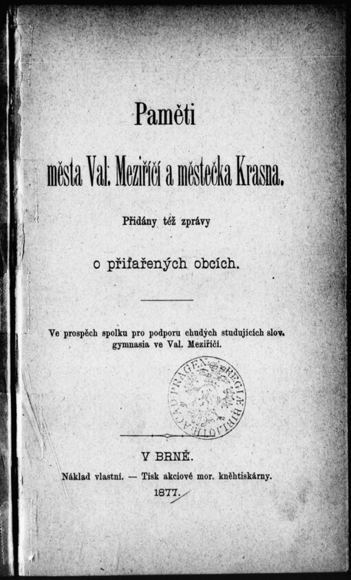 Paměti města Val. Meziřící a městečka Krasna: přidány též zprávy o přifařených obcích