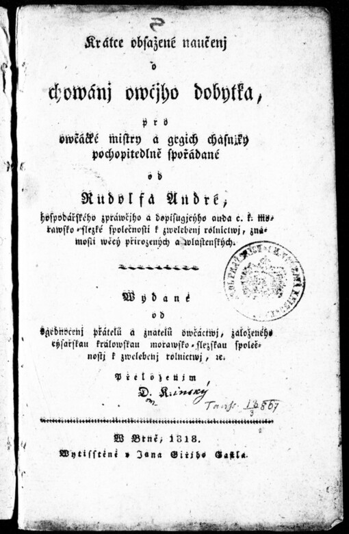 Krátce obsažené naučenj o chowánj owčjho dobytka: pro owčácké mistry a gegich chasnjky : pochopitedlně spořádané