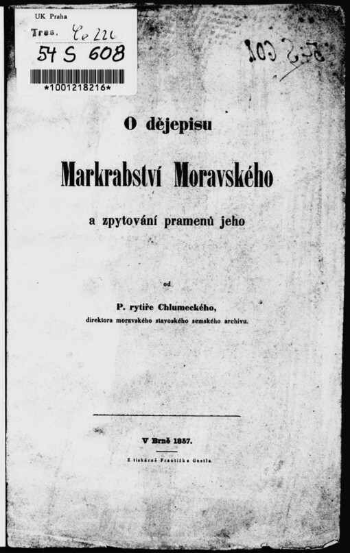 O dějepisu Markrabství Moravského a zpytování pramenů jeho