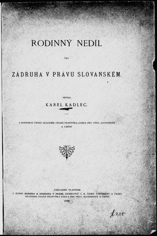 Rodinný nedíl, čili, Zádruha v právu slovanském