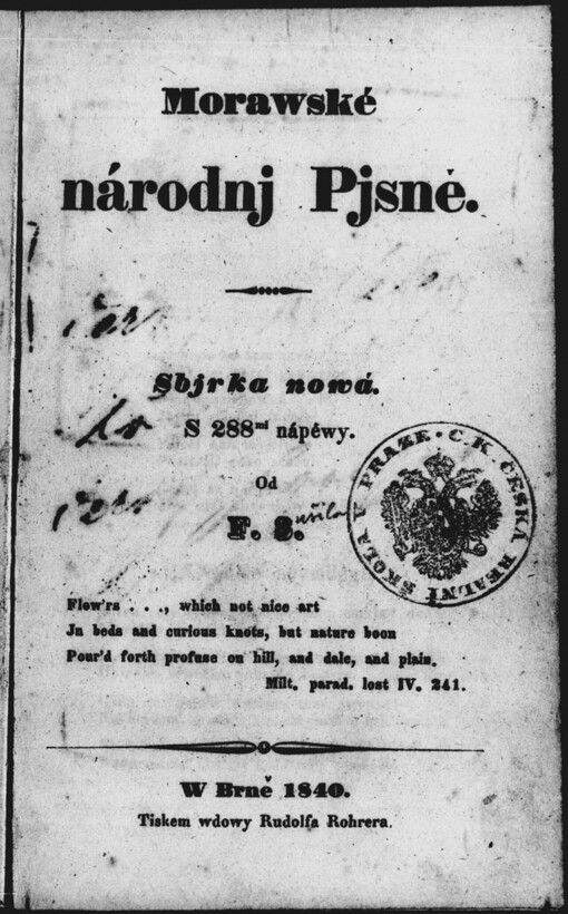 Morawské národnj pjsně: sbjrka nowá : s 288mi nápěwy